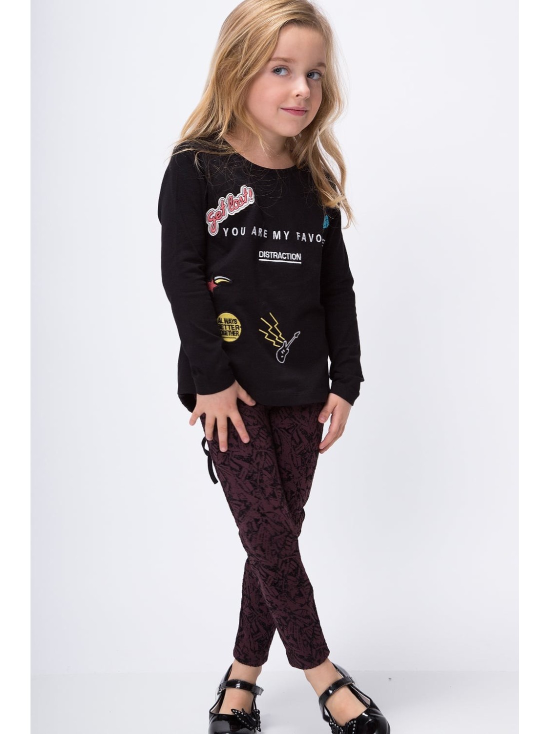 Girls\' brown trousers with black patterns NDZ53228 - Online store - Boutique